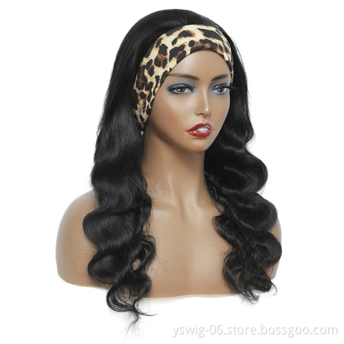 Hot Sale Style No Lace Headband Wigs Vendors, 100% 10A Grade Brazilian Body Wave Raw Human Hair Headband Wigs for Black Women